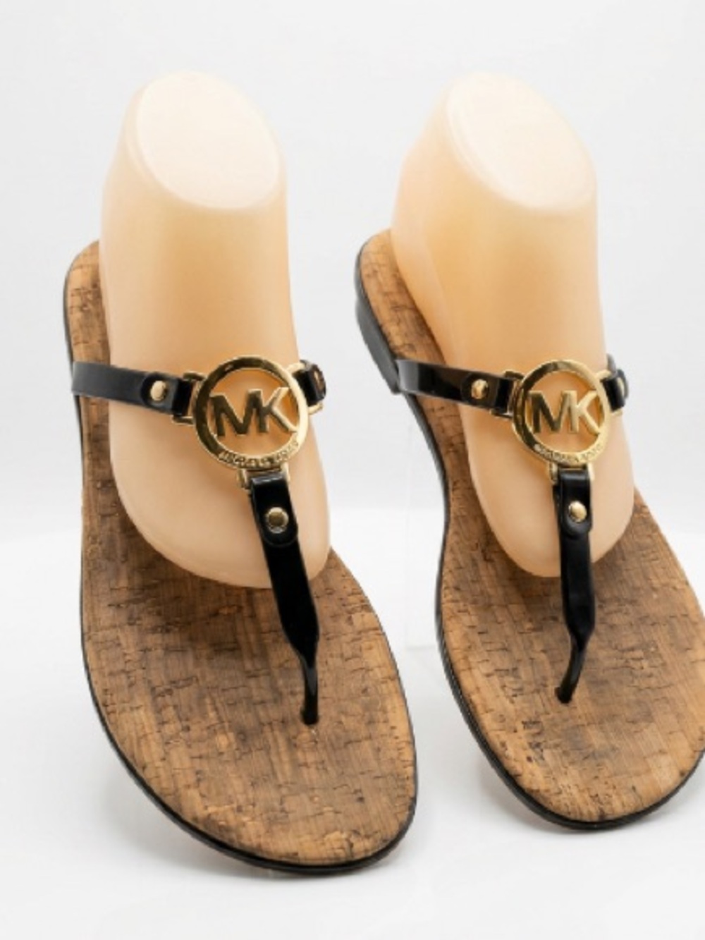 Michael Michael Kors Black and Gold Logo Thong Sandals Sz 10 Women